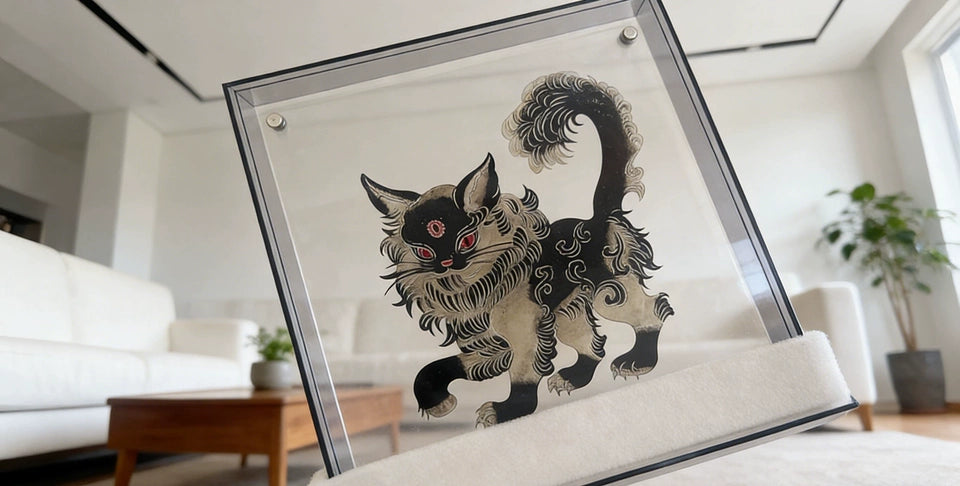 Handcrafted Neo-Chinese Black Cat Shadow Puppet Art | Unique Cultural Wall Decor & Desktop Ornament