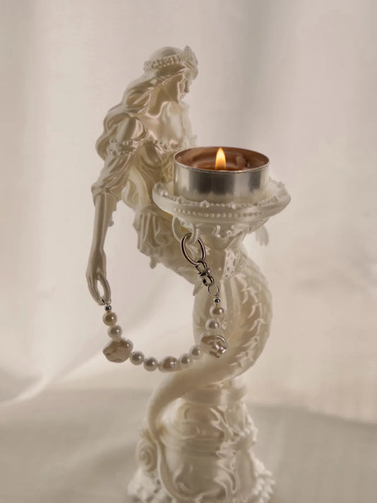 Ethereal Siren: White Mermaid Sculpture Candlestick - Vintage Aesthetic Home Decor & Artistic Aromatherapy Ornament