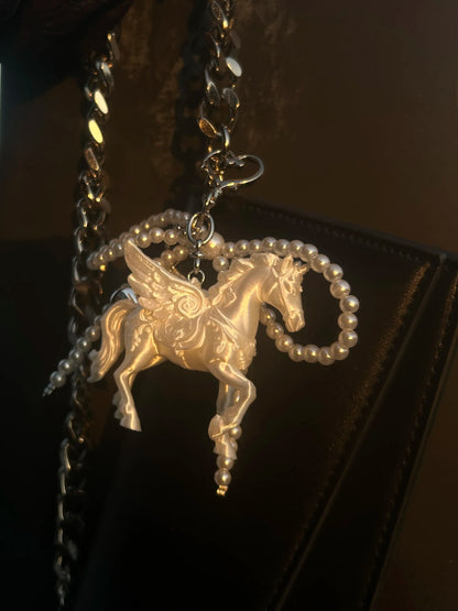 Lucky Pegasus: Sustainable 3D Printed 2-in-1 Necklace and Designer Bag Charm | Unique Handcrafted Jewelry Gift for Best Friend