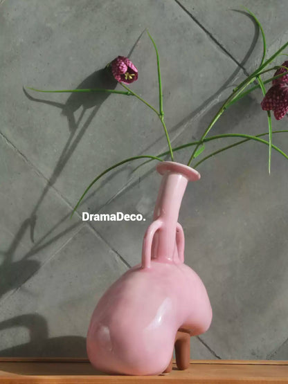 Surrealist Ceramic Vase Sitting on Stool - Whimsical Original Design Home Decor - Unique Creative Birthday Gift for Art Lovers