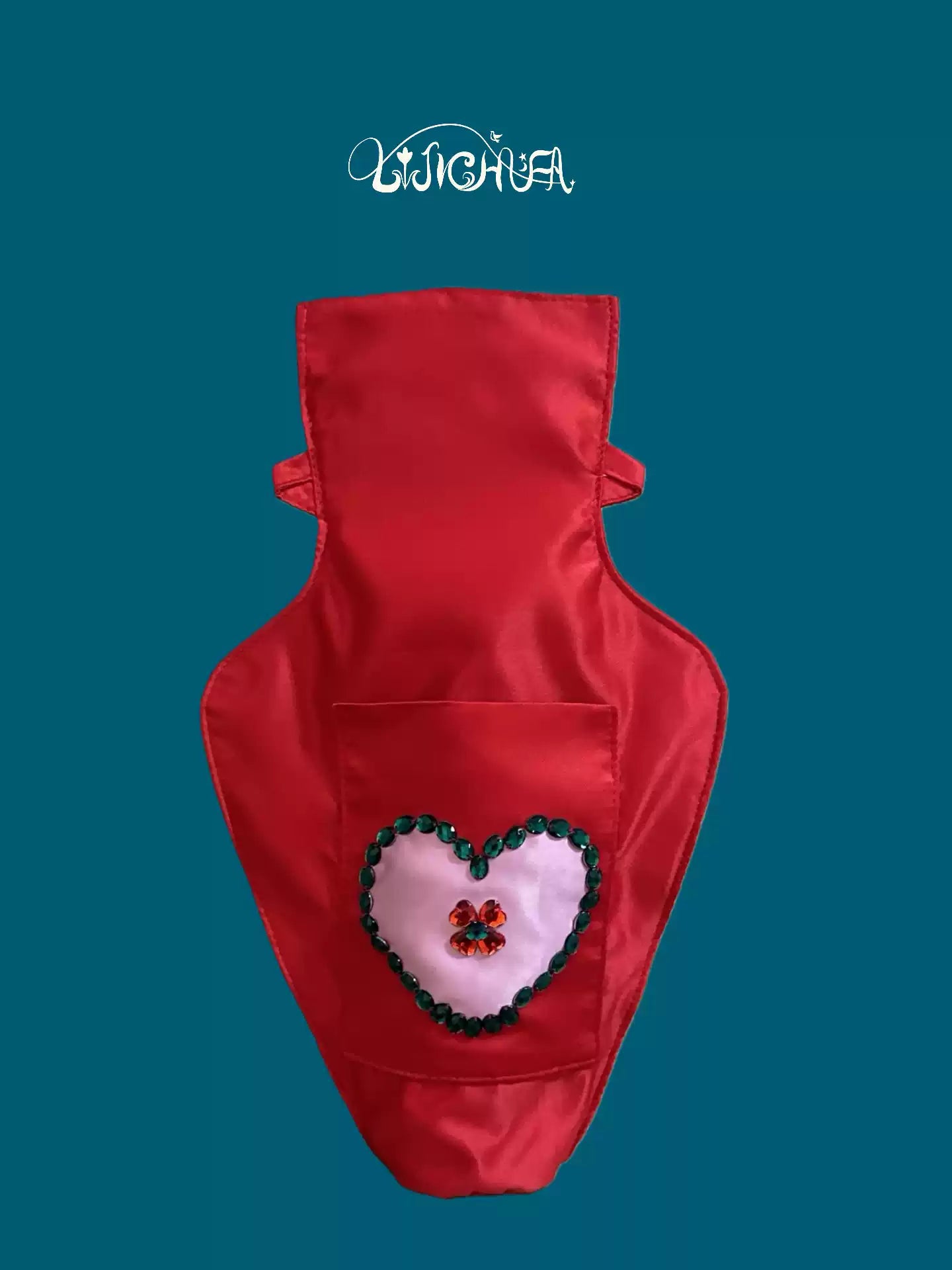 Original Design Red Heart Vase Bag - 3-Way Crossbody & Shoulder Bag - Whimsical Romantic Satin Pouch for Women