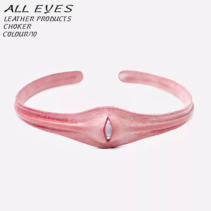 Handmade Italian Leather Eyeball Choker - 2-in-1 Gothic Wrap Bracelet - Unique Avant-Garde Accessory for Women & Men.