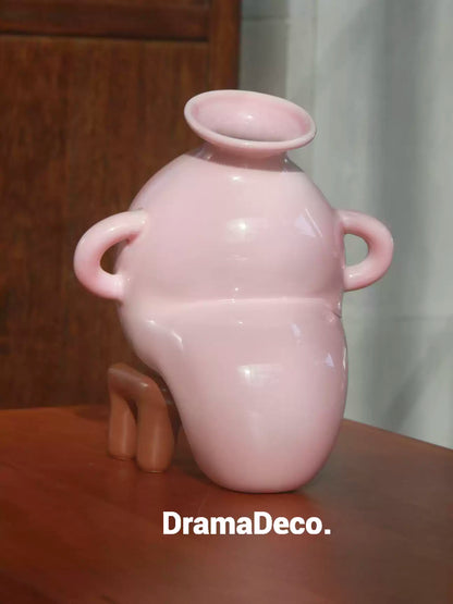 Surrealist Ceramic Vase Sitting on Stool - Whimsical Original Design Home Decor - Unique Creative Birthday Gift for Art Lovers