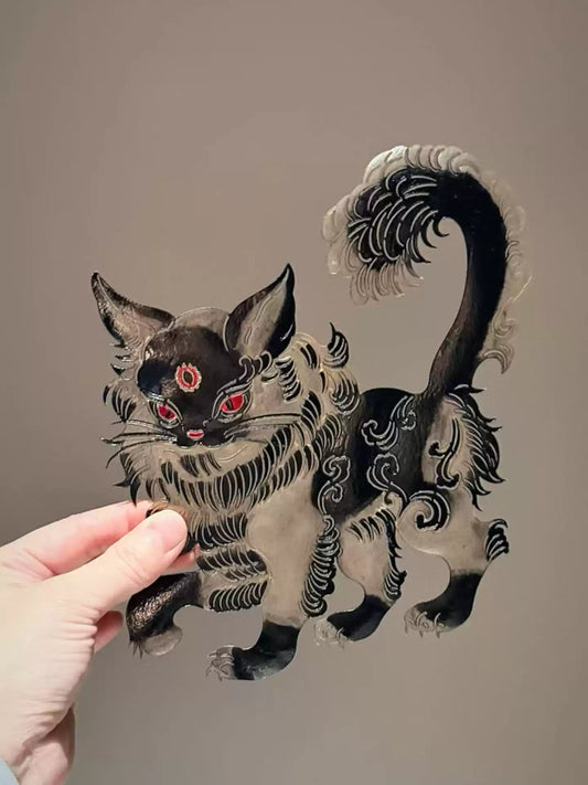 Handcrafted Neo-Chinese Black Cat Shadow Puppet Art | Unique Cultural Wall Decor & Desktop Ornament