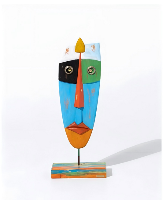 African-Inspired 3D Wood Carving Sculpture - Contemporary Hand-Painted Tribal Totem - Unique Artisanal Tabletop Decor for Entryway & Living Room