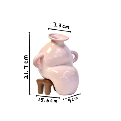 Surrealist Ceramic Vase Sitting on Stool - Whimsical Original Design Home Decor - Unique Creative Birthday Gift for Art Lovers