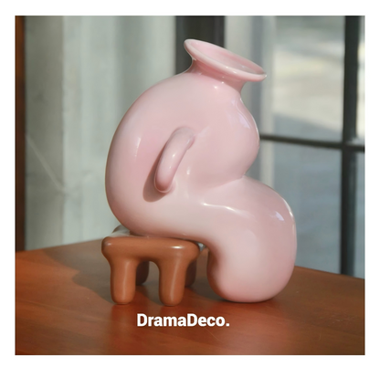 Surrealist Ceramic Vase Sitting on Stool - Whimsical Original Design Home Decor - Unique Creative Birthday Gift for Art Lovers