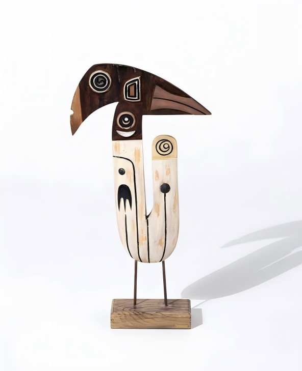 African-Inspired 3D Wood Carving Sculpture - Contemporary Hand-Painted Tribal Totem - Unique Artisanal Tabletop Decor for Entryway & Living Room