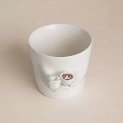 Original Design Handmade Ceramic Coffee Mug - Creative Surrealist "Cup in Hand" Aesthetic Mug - Unique Birthday Gift for Coffee Lovers
