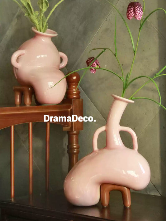 Surrealist Ceramic Vase Sitting on Stool - Whimsical Original Design Home Decor - Unique Creative Birthday Gift for Art Lovers